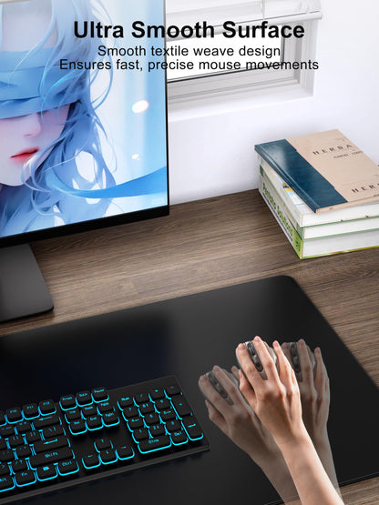 TopMade Wireless Charging Mouse Pad, Waterproof Gaming Mousepad with Ultra-Smooth Surface, Non-Slip Base, 31.5"x15.75" XXL Large Desk Pad, Classic Black Computer Desk Mat for MacBook, PC, Laptop