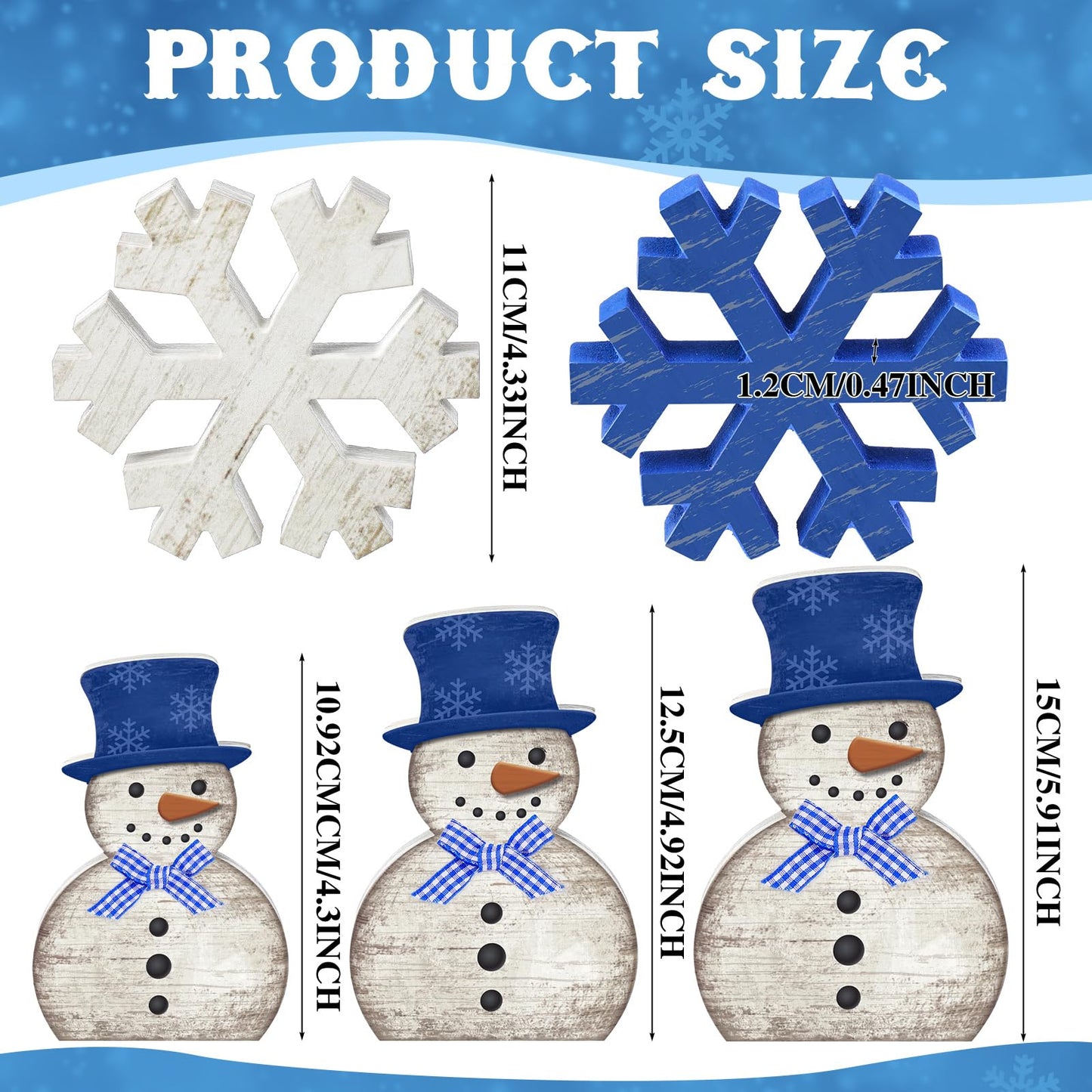 Yousoontic 5 Pcs Winter Table Decor Wooden Snowman Blue and White Snowman Snowflake Tiered Tray Decor Christmas Table Centerpiece Snowflake Signs Winter Decorations for Home Kitchen Office