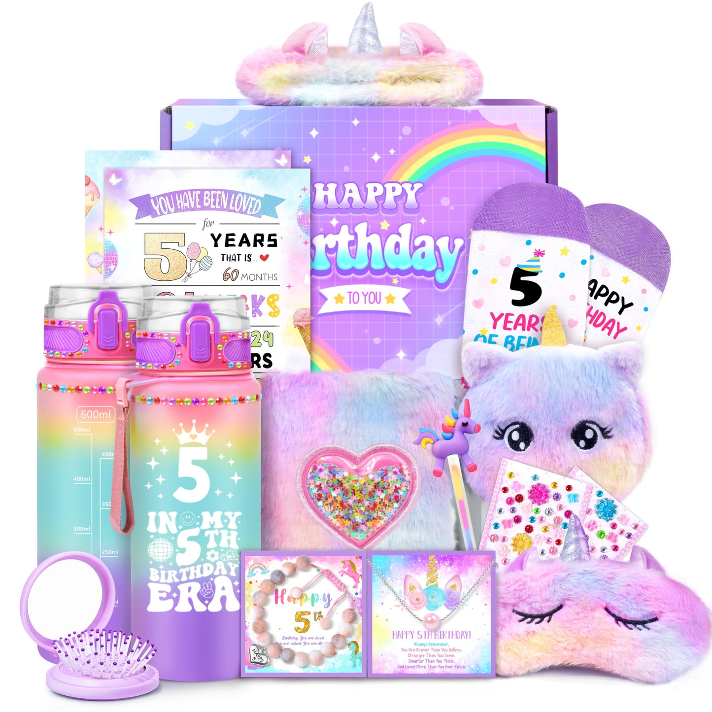 5 Year Old Girl Birthday Gift Ideas, Unicorn Gifts for Girls Age 5, Happy Birthday Gifts for Girls, Fun Decorations Girl Kids Toys Gift Basket for Daughter, Sister, Niece, Granddaughter Christmas
