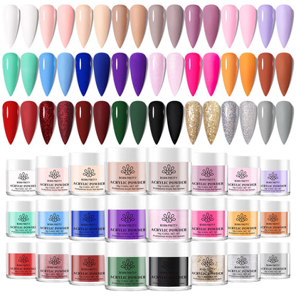 BORN PRETTY Acrylic Nail Kit - Acrylic Powder (Clear, White, Pink) & Liquid Set with Nail Forms, Brush Pen, File & Glass Container - Beginner Friendly