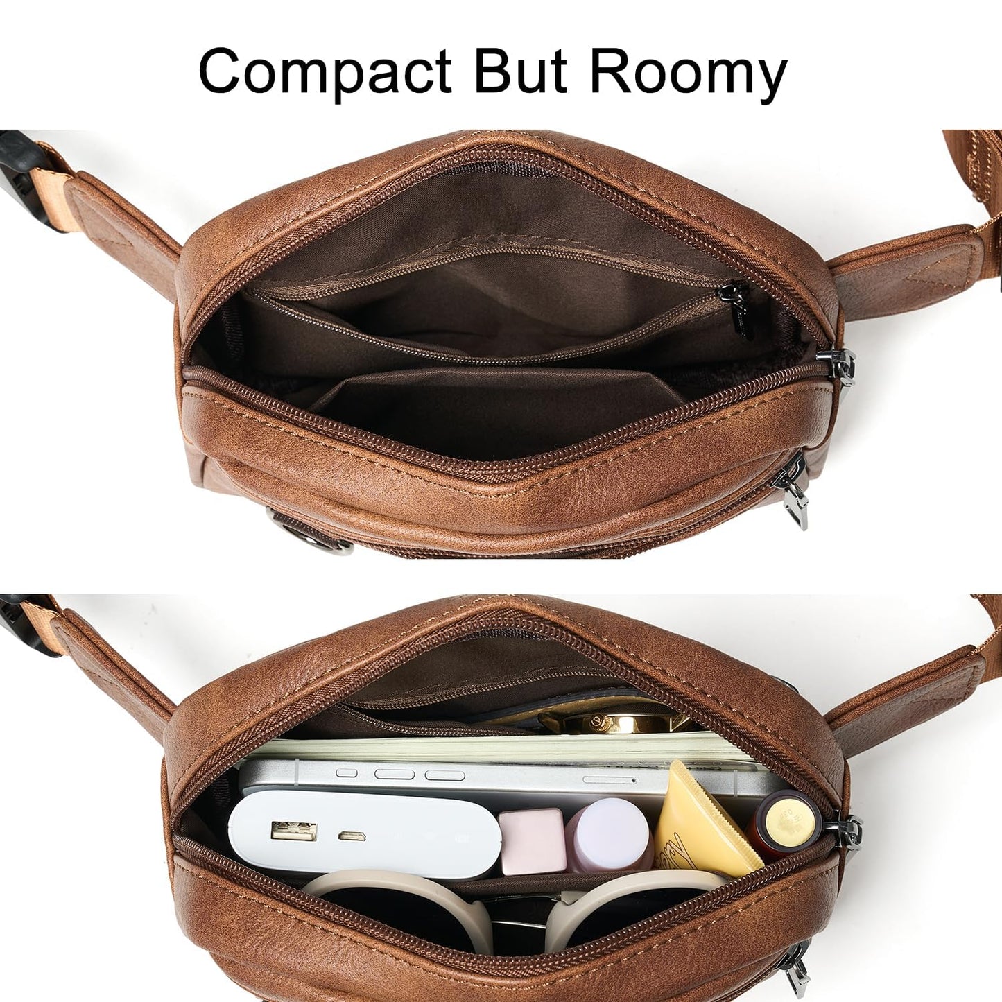 Leresas 2L Fanny Packs for Women Men Everywhere Belt Bag Vegan Leather Chic Waist Pack Crossbody Chest Bag Travel Hiking Brown