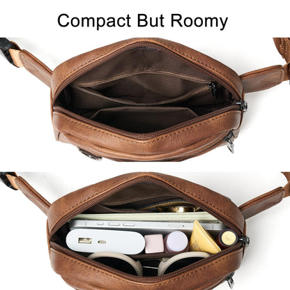 Leresas 2L Fanny Packs for Women Men Everywhere Belt Bag Vegan Leather Chic Waist Pack Crossbody Chest Bag Travel Hiking Brown