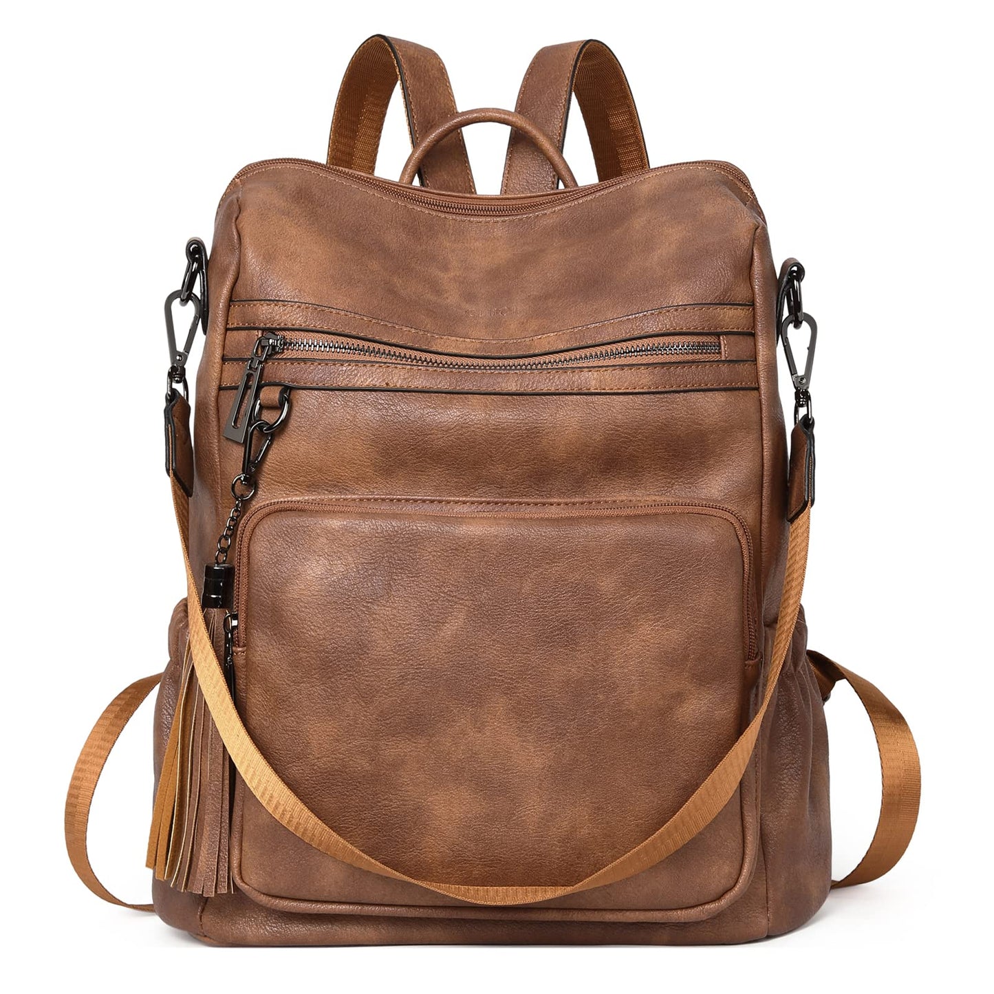 CLUCI Backpack Purse for Women Travel Backpack Large Leather Fashion Designer Lady Shoulder Bag with Tassel Brown