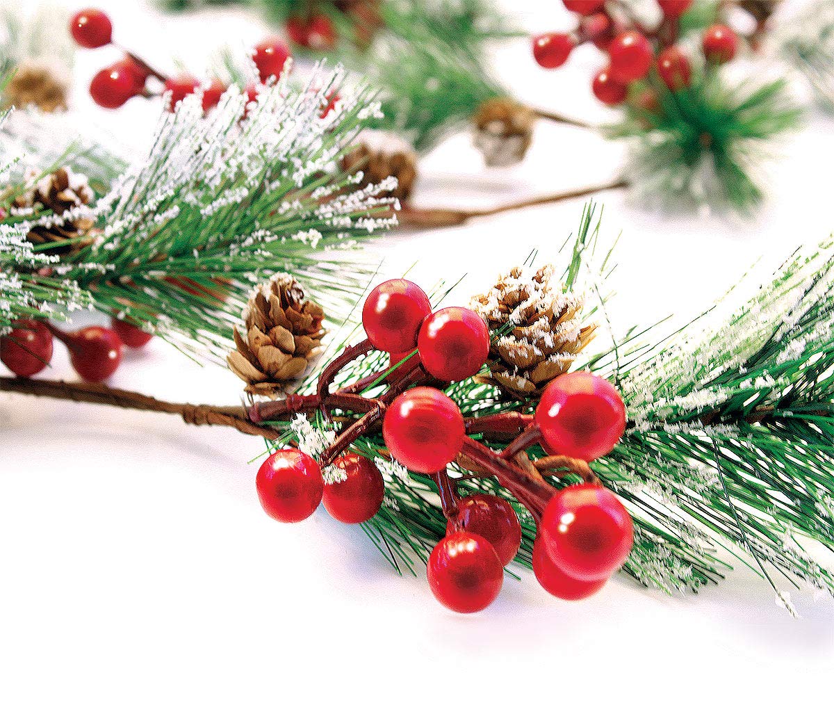 Christmas Garland Winter Red Berries Holiday Decoration Pine Cones, Evergreen Pine Needle – Unlit Berry Garlands Xmas Decor, Kitchen, Bar, Fireplace/Indoor/Outdoor Greenery with Snow 6 Ft Long (6ft)