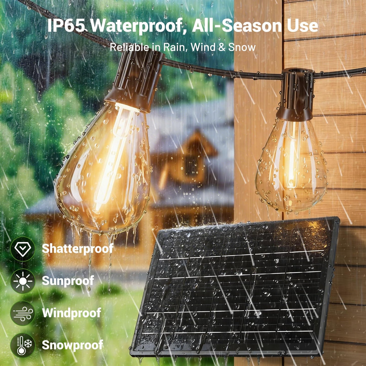 Amzrap 50FT Solar String Lights Outdoor, 18+1LED Shatterproof Bulbs with Remote & USB Port, Waterproof 3 Modes Dimmable Solar Lights for Backyard, Patio, Camping