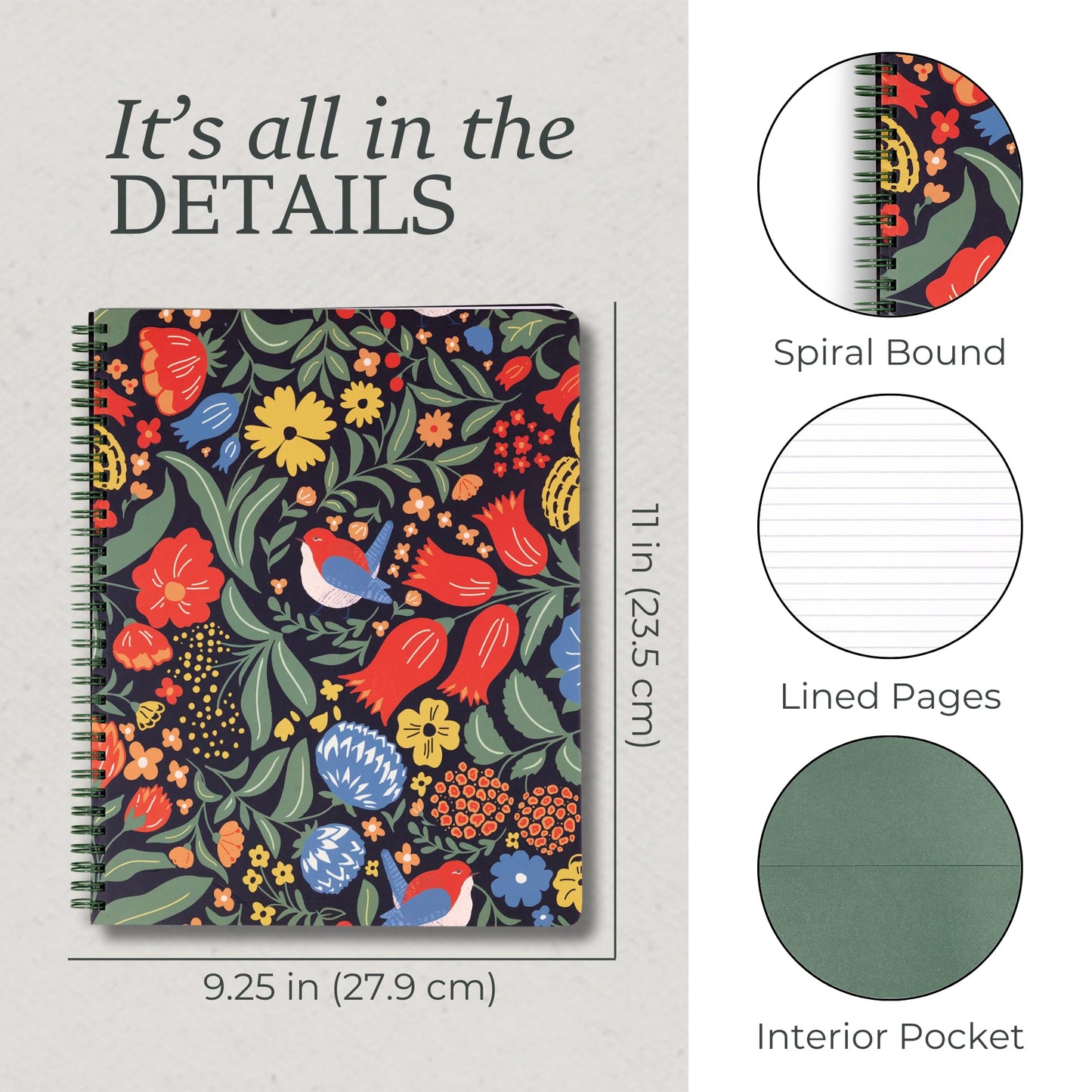 Steel Mill & Co Large Spiral Notebook College Ruled for Journaling/School/Work, 11" x 9.5" with Durable Hardcover and 160 Lined Pages, Wanderlust
