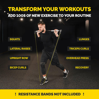 Tribe Lifting Resistance Band Bar - Heavy Duty Steel Bar for Resistance Bands - Resistance Bands Bar 3-Section Adjustable 39 to 27 Inch - Ball Bearing Swivel - Portable Home Gym Workout