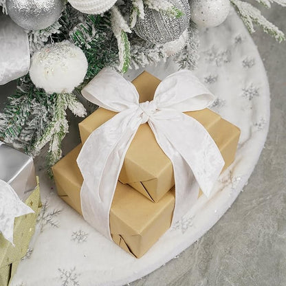 MEEDEE White Crushed Velvet Ribbon 2.5 inch Wired Crushed Velvet Christmas Ribbon 10 Yards for Christmas Tree Decoration, Baskets, Wreaths, Holiday Projects, Wedding Decor and Accents