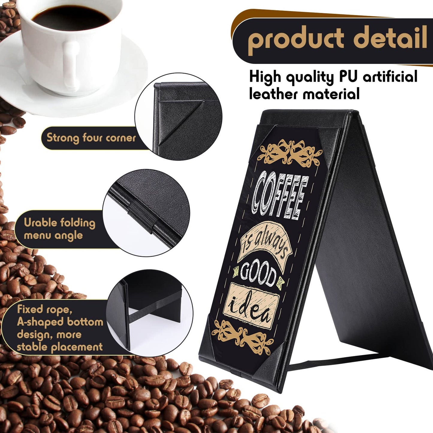 Gerrii Leatherette Table Tents Black PU Leather Menu Covers Bulk Double Sided Frame Sign Holders 2 Side Drink Dessert Menu Folders for Restaurant Coffee Cafe Bar Wedding Supplies(12 Pack,4 x 6 Inch)