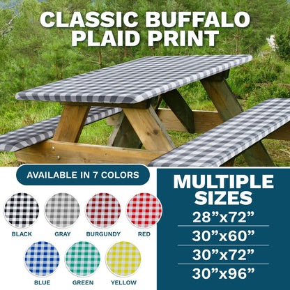 Sorfey Picnic Table Cover with Bench Covers -Fitted with Elastic, Vinyl with Flannel Back, Fits for Table 30"x 72" Rectangle,Water Proof, Checked red Design