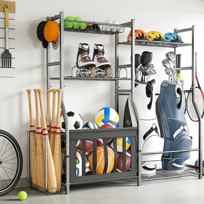 TORACK Golf Bags Stand with Ball Storage, Large Capacity Garage Sports Equipment Organizer, Indoor Toys Storage
