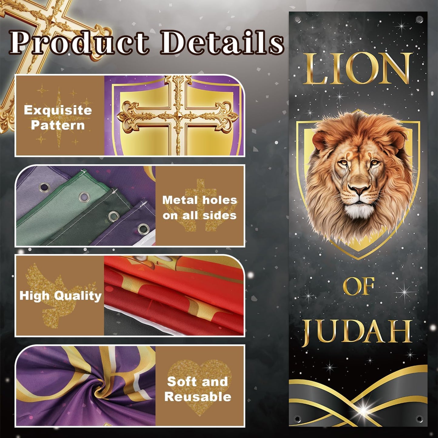 4Pcs Church Banners for Sanctuary Wall Welcome Religious Christmas Banners Hanging Backdrop Lion King Lord Lamb Church Banner Scripture Christmas Porch Signs for Holiday Church School Nativity Decor