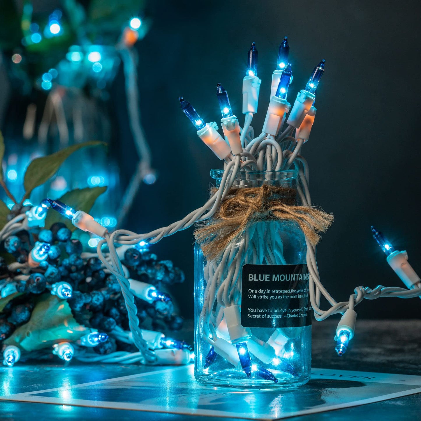YULETIME 200 Blue Christmas String Lights, 2-Set 33 ft 100 ct White Wire