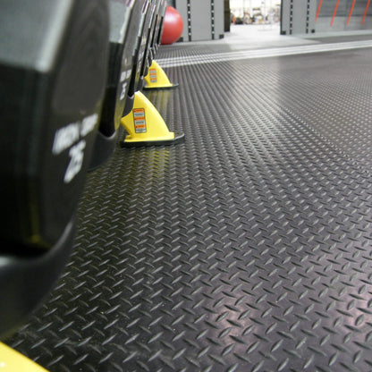 Rubber-Cal Diamond-Plate Rubber Flooring Roll - 3 mm x 4 ft x 2 ft Roll - Black