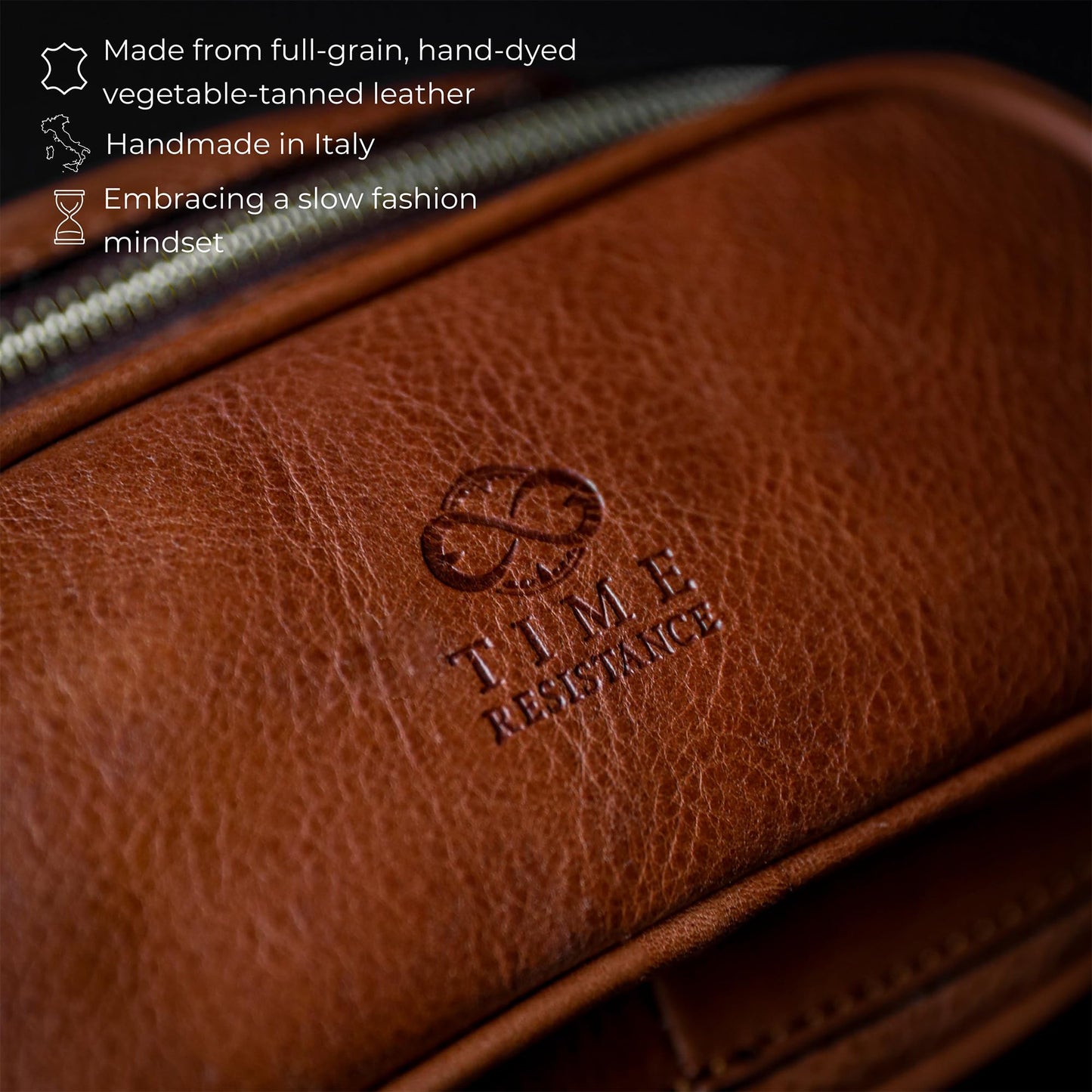 Time Resistance Leather Waist Pack - Belly Bag, Belt Bag, Fanny Pack - Handmade in Italy (Cognac Brown)