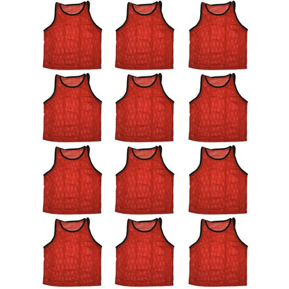 BlueDot Trading 12 Adult Mens Womans Unisex Sports Pinnie Scrimmage Training Vest, Nylon Mesh for Team Practice - For Soccer, Field Hockey, Lacrosse, Football, Basketball, COLOR: Red (12 Pack)