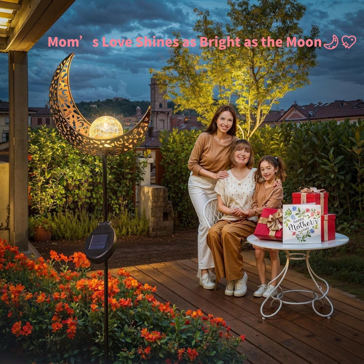 TAKE ME Moon Solar Lights Christmas Gifts for Women Garden Outdoor Decor Waterproof Metal Solar Stakes Lights for Patio Yard Walkway Lawn Patio Mothers Garden Gifts Mom Wife Grandma