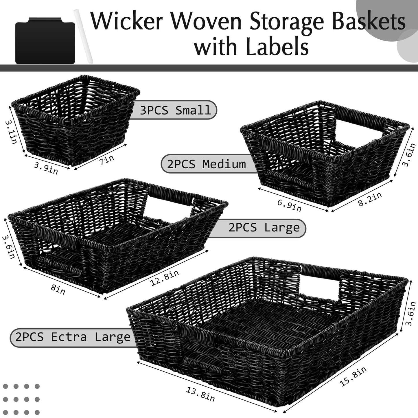 Marsui 9 Pcs Wicker Storage Baskets for Pantry Organization with Handle Labels Handwoven Multi-size Brown Small Organizer Baskets Storage Bins Container for Shelves Closet Toilet Christmas Holiday