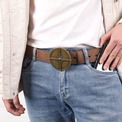 NPET Mens Leather Belt Full Grain Vintage Style, Stitches Leather Belt for Men, Snap on Strap 1 1/2" Wide