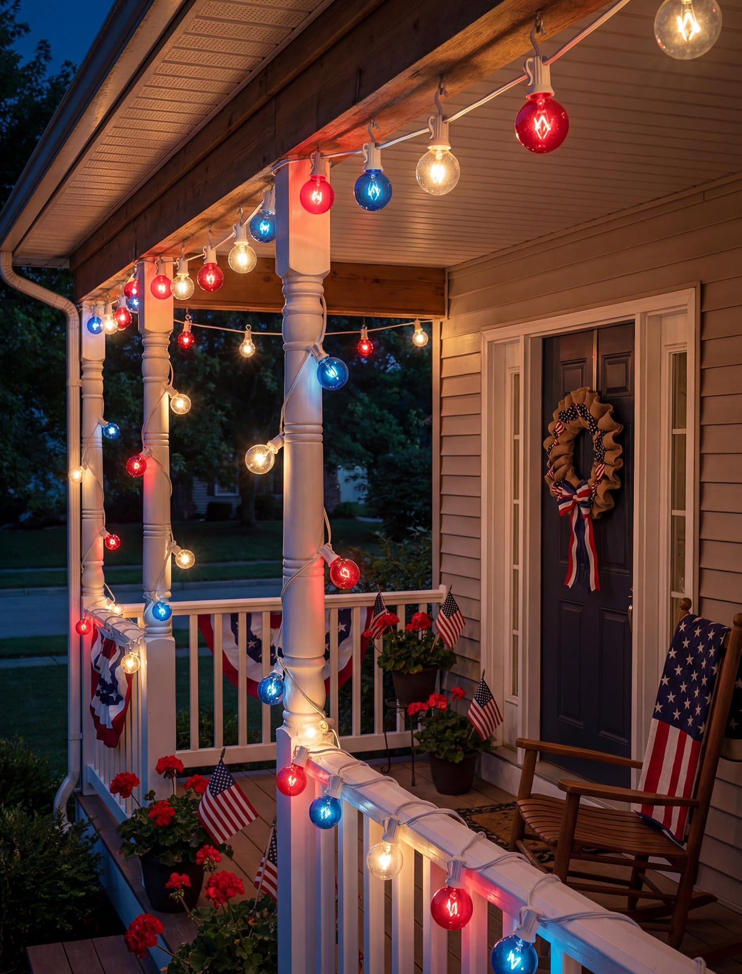 25Ft G40 Red White and Blue String Lights, 4th of July Decorations Lights Plug in with 27 5W Globe Light Bulbs, Waterproof Outdoor Patriotic Lights for Memorial Day Independence Day Home Patio Decor
