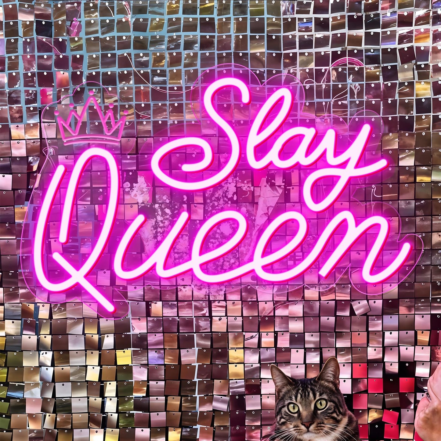 Slay Queen Neon Sign for Wall Decor, Adjustable LED Light Up Signs USB Powered Pink White Neon Sign for Girl Women Birthday Valentines Christmas Bedroom Dorm Wall Art Decor