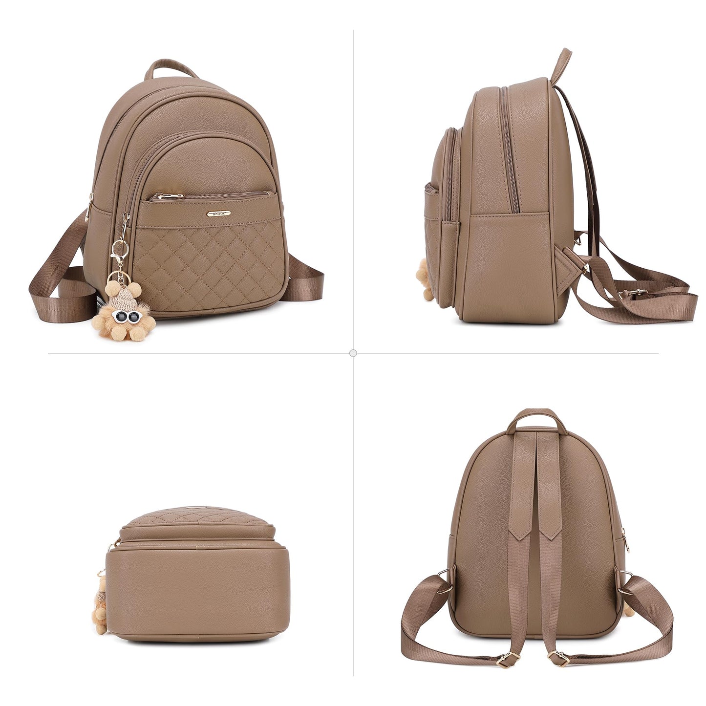 BAGOK Mini Leather Backpack Purse for Women, Small Backpack Purse with Cartoon Charm, Cute Fashion Bag for Girls