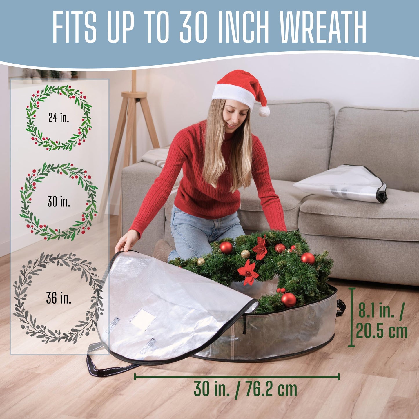 VENO 2 Pack Summer Wreath Storage Container, 30 Inch Clear Wreath Bag, Spring, Christmas Garland Decoration Organizers with Zipper and Durable Handles (Clear, 30"-2 Pack)