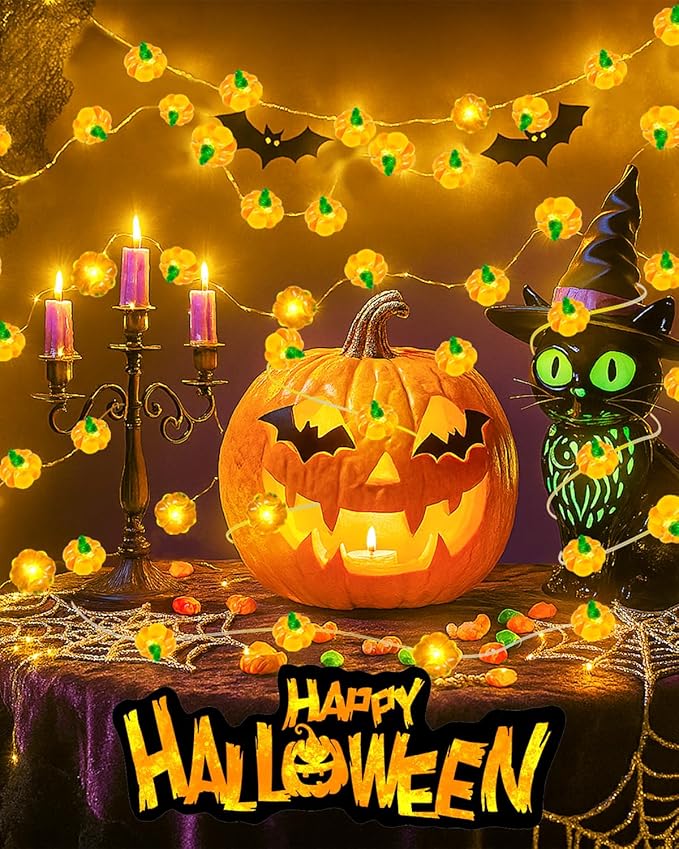 btfarm Fall Decorations 50 LED 16.4 FT Thanksgiving 3D Pumpkin Fairy String Lights Battery Operated with Remote Timer, 8 Modes Waterproof Fall Decor for Home Autumn Harvest Halloween Party