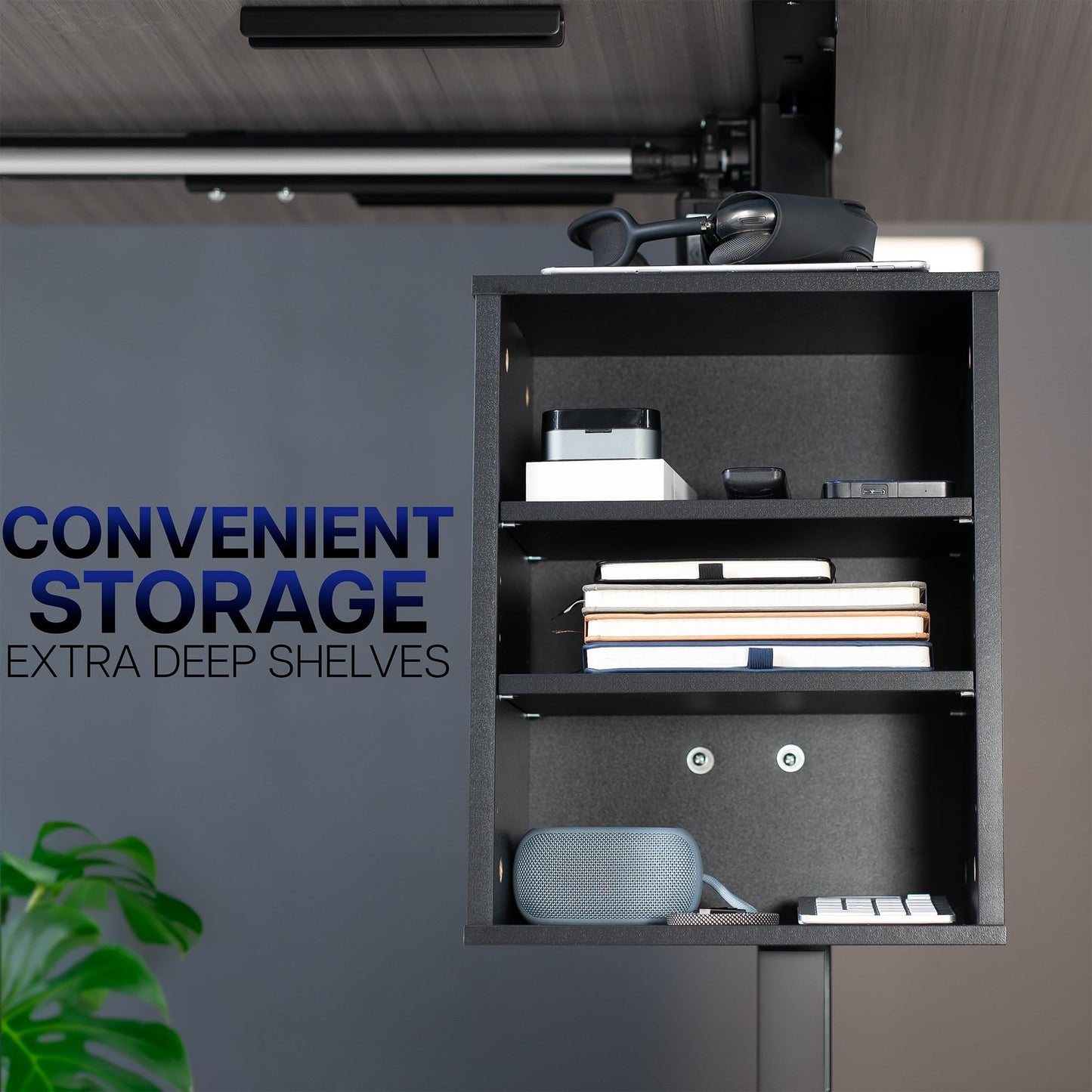 VIVO Clamp-on Under Desk Shelving Unit, Office Accessory Holder for Supplies, Gaming Devices, and More, Multi-Level Storage Shelves, Workstation Organizer, Black, DESK-SHELF3CL