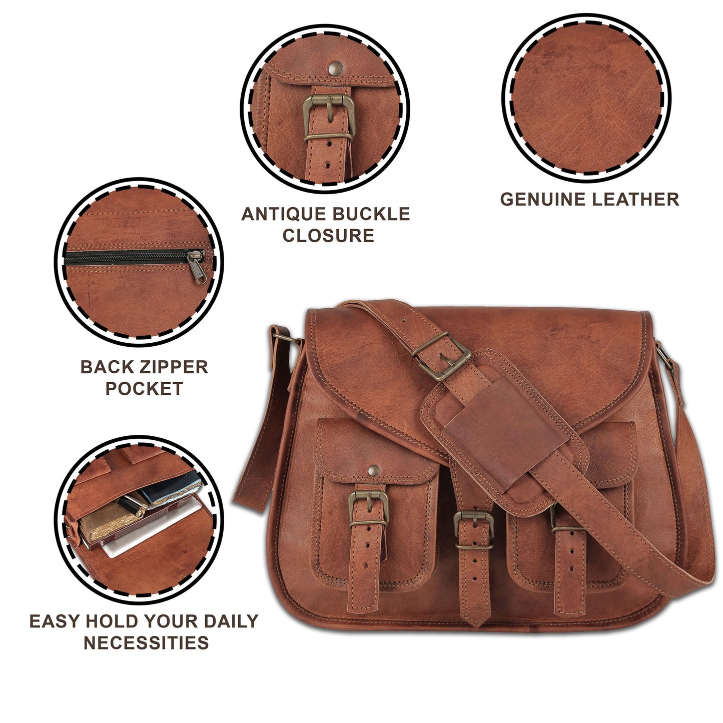 14 Inch Leather Purse Women Shoulder Bag Crossbody Satchel Ladies Tote Travel Purse Genuine Leather