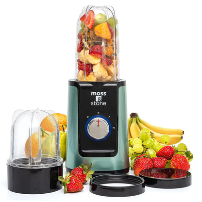 Moss & Stone MiniSmoothie Blender, Compact Personal Blender with Additional Cups Bullet Shape For Frozen Drinks, To-Go Portable Cups with Lids, Juice & Smoothie Maker