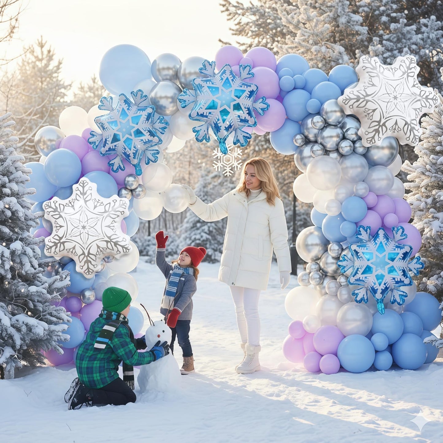 Winter Wonderland Balloon Arch Garland Kit, 141Pcs Pastel Purple Blue White Metallic Silver Winter Onderland Balloon Arch with Snow flake Foil Balloon for Women Birthday Party Christmas Decorations