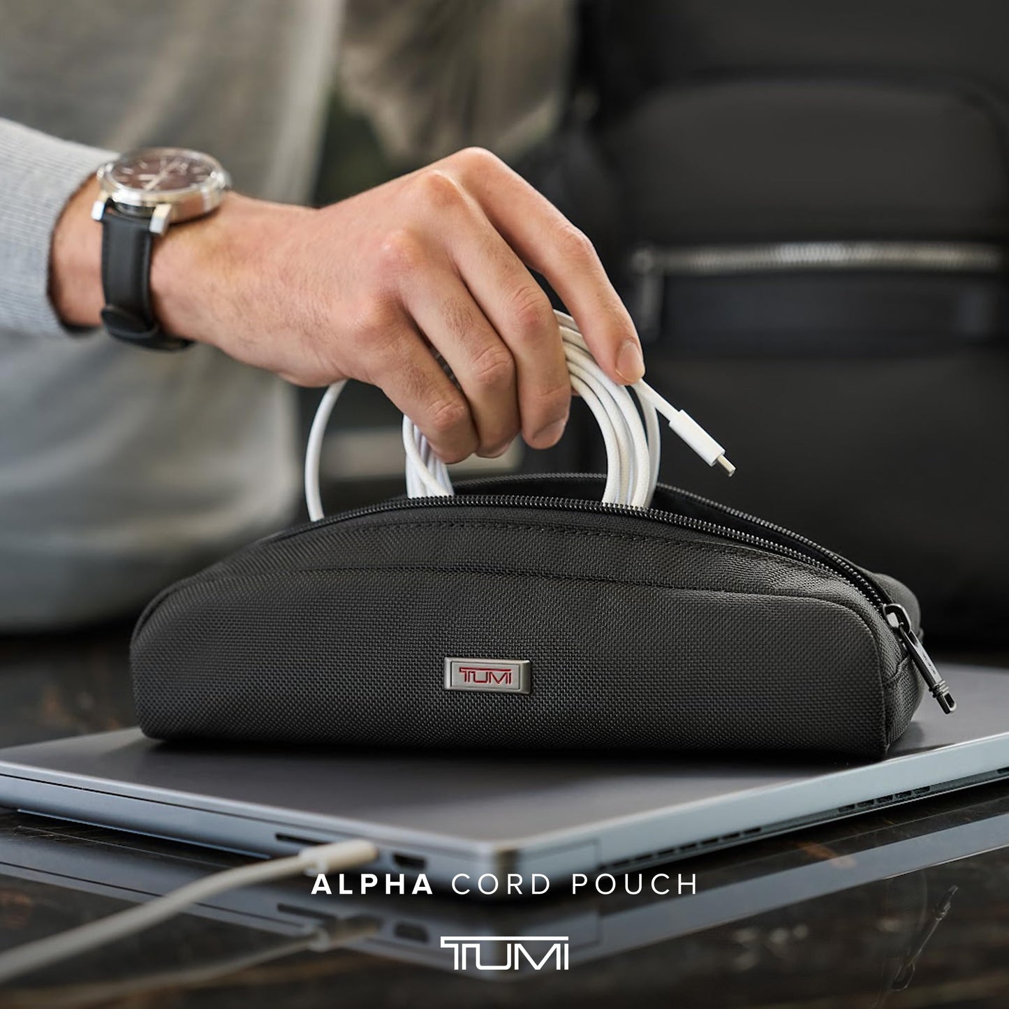 TUMI - Alpha Electronic Cord Pouch - Slim Zip Entry Travel Tech and Cable, Charger and Small Accessory Organizer - Black