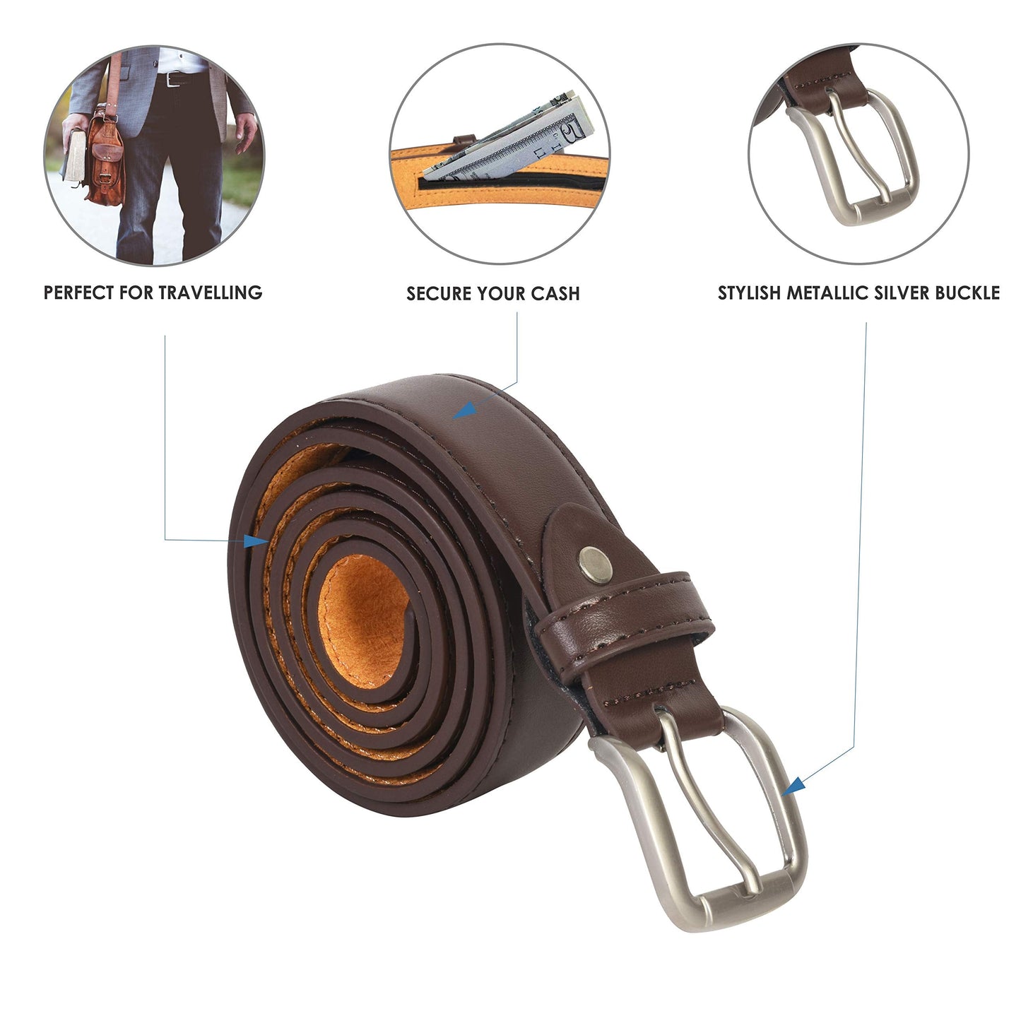 Men's Brown Leather Money Belt Sizes 32 Through 56 (34)