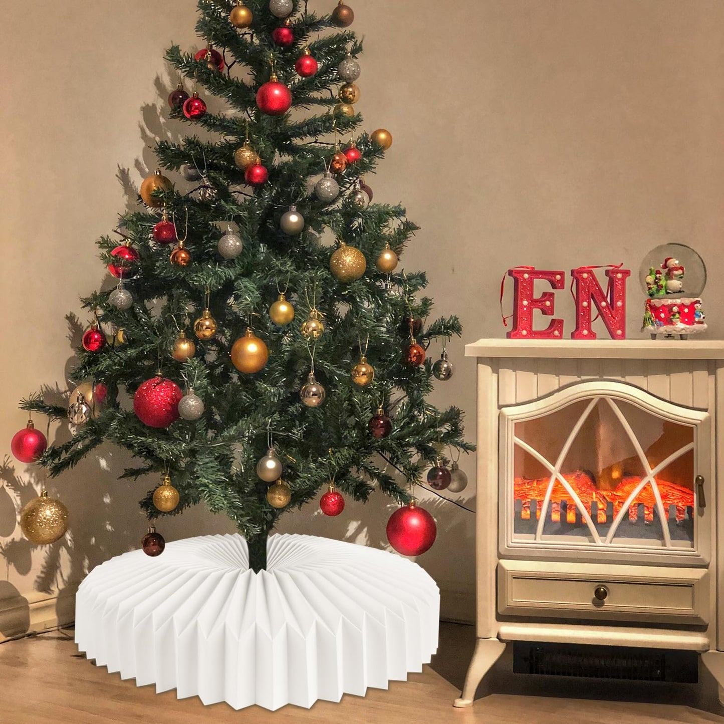 succulentlovers 26 Inch Honeycomb Christmas Paper Tree Collar, White Foldable Christmas Tree Ring Skirt Collar, Paper Basket Stand Box Base Cover Fit for 6ft to 9ft Artificial Trees Holiday Decoration