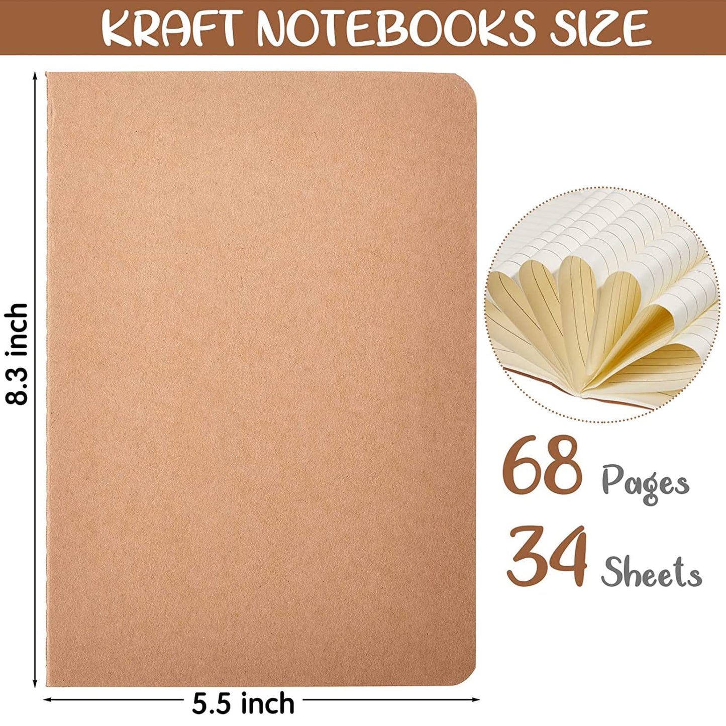 Epakh 48 Pcs A5 Back to School Kraft Paper Notebooks Bulk Blank Lined Optional Sketchbook Travel Journal for Office Students School Classroom Writing Work Drawing Writing (Lined)