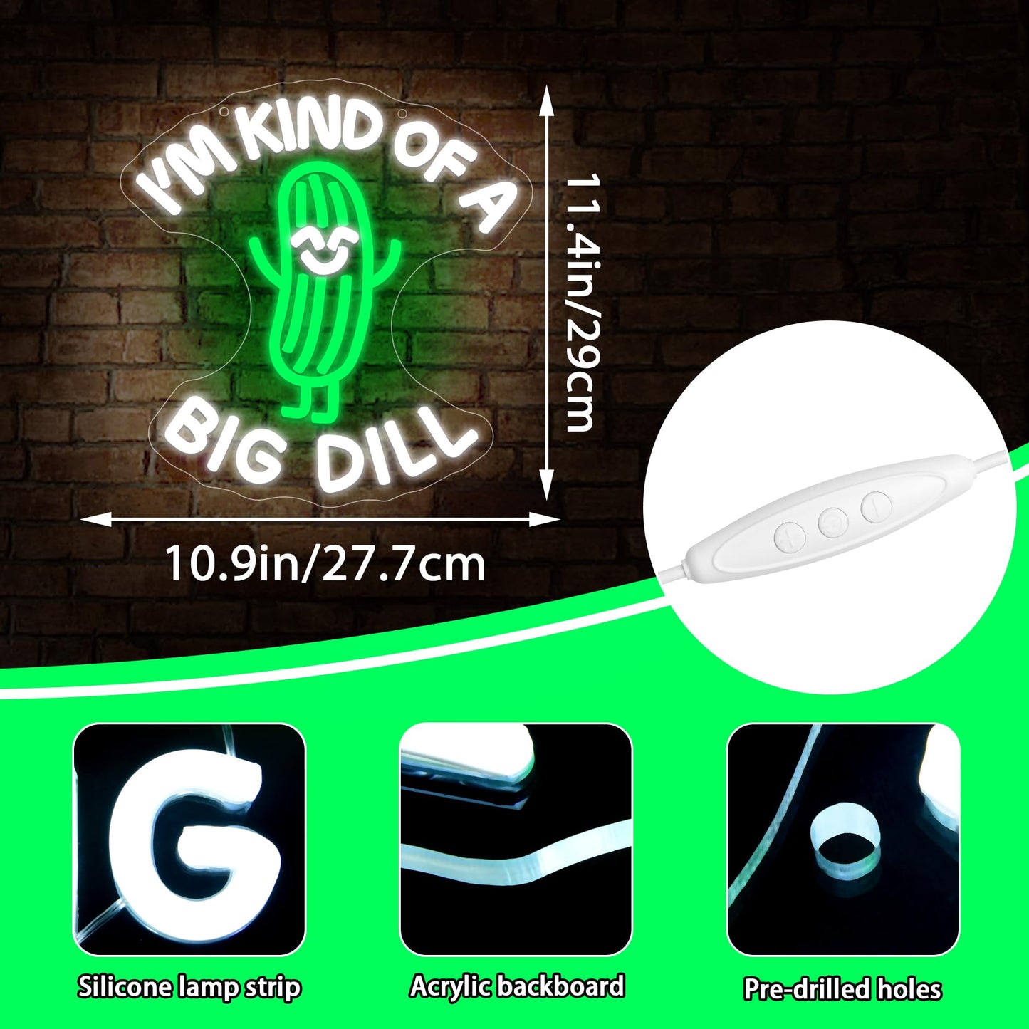 I'm Kind Of A Big Dill Neon Sign for Wall Decor Cartoon Pickle Neon Sign Dimmable Anime LED Light for Game Room Bedroom Party Pickle Bar Man Cave Birthday Gifts Size 11.4 * 10.9 Inch(TWP328)