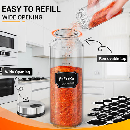 Segarty Spice Jars, 6 Pack 3 oz Spice Bottles with Shaker Lids, Glass Empty Storage Containers with Adjustable Stainless Steel Flow Top for Your Regularly Used Spices