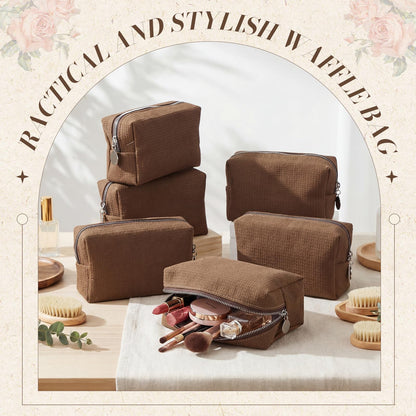 Kacctyen 6 Pcs Waffle Makeup Pouch Bag Portable Makeup Bag for Women, Cozy Waffle Cosmetic Pouch, Large Capacity Handheld Toiletry Organizer with Zipper for Bridesmaid, Wedding, Travel, Daily Use