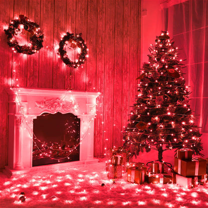 Vivideal 300 LED Red Christmas Lights 100ft String Lights Indoor 8 Modes Clear Wire Connectable Waterproof Plug in Red String Lights for Bedroom Indoor Outdoor Halloween Christmas Decorations