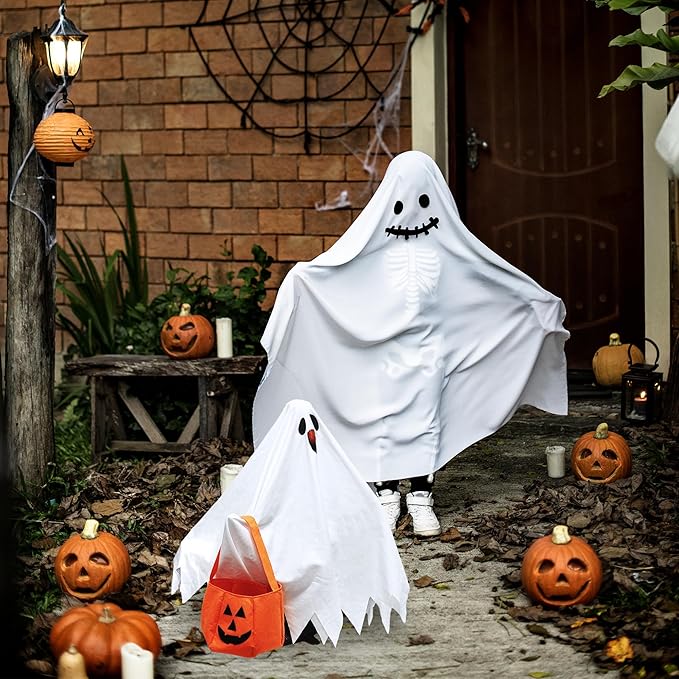 VERTUPET Halloween Ghost Costume for Garden Goose, 23" Outdoor Goose Outfit with Pumpkin Felt Bag, Holiday Yard Decor Accessories