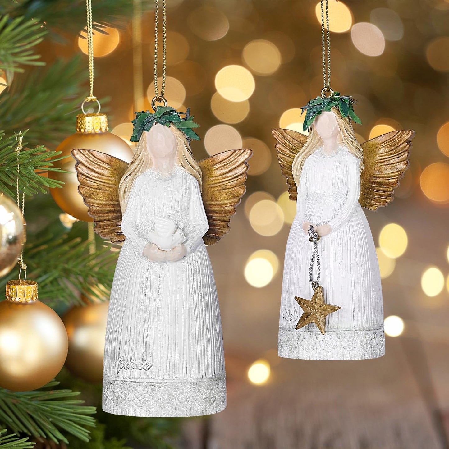 EnrichFun 2025 Figurines Christmas Decorations Resin Décor for Tree Hanging Ornament, Holiday Winter Indoor Home Table Decor Xmas Gifts, Angel 2-Pack, 3.8 in