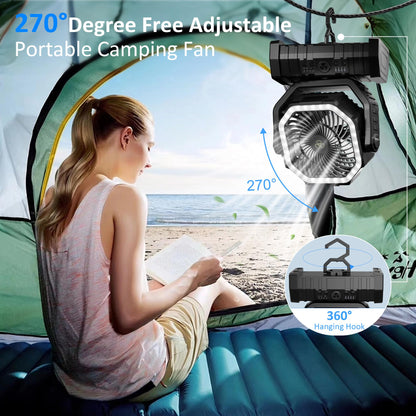 Portable Fan Rechargeable, 20000mAh Cordless Battery Powered Camping Fan with LED Light & Remote, 4 Speeds Wind, Timer, USB C, 360° Hanging Hook, Oscillating Fans for Travel Tent, Camping Essentials