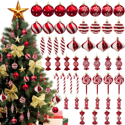50PCS Christmas Ball Ornaments Candy Lollipop Set, Xmas Decoration Hanging Gloss Candy Canes Ball Pendants - Red Candy