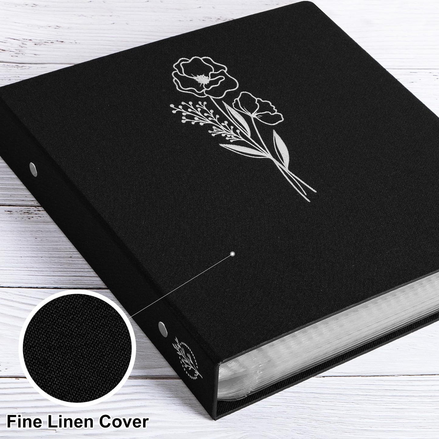 Lanpn 12x12 inch Scrapbook Photo Album, Linen Cover Archival Acid Free Top Load 3 Ring Binder Folder Photo Book 12 x 12 with 30 Plastic Sleeves 60 Pages (Black)