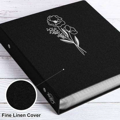 Lanpn 12x12 inch Scrapbook Photo Album, Linen Cover Archival Acid Free Top Load 3 Ring Binder Folder Photo Book 12 x 12 with 30 Plastic Sleeves 60 Pages (Black)