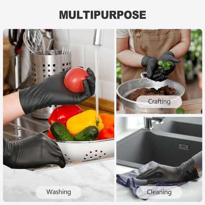 SWIFTLITE Black Vinyl Gloves, Food Grade Gloves Disposable Latex Free & Powder Free, Guantes for Cleaning Cooking Food Prep (100, Large)