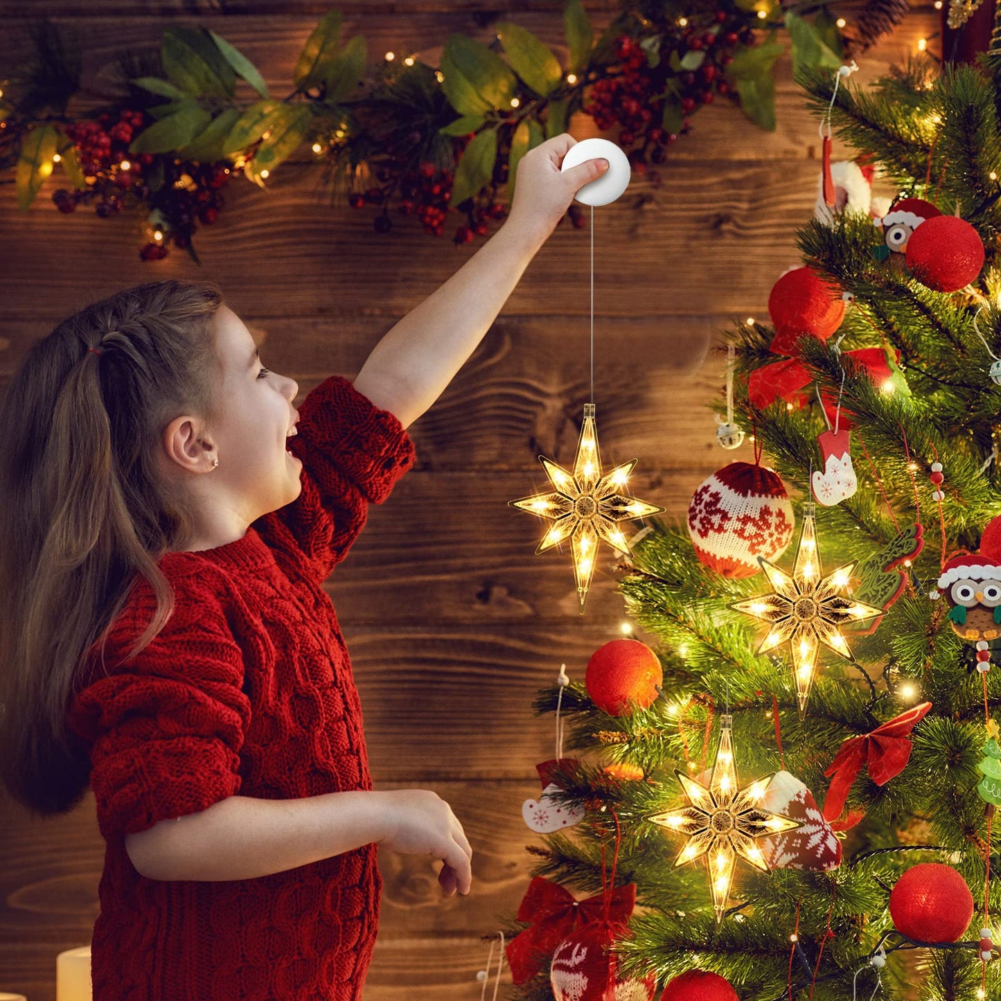 VIHOSE 3 Pcs 10.6 Inch Bethlehem Christmas Window Lights Plastic LED Lighted Christmas Window Silhouette Lights Large Hanging Xmas Tree Ornaments (Yellow)