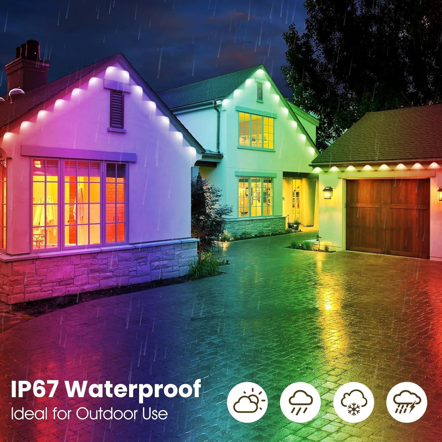 Sxlofty 300FT Permanent Outdoor RGB Lights,IP67 Waterproof Smart LED Eaves Lights with App/Remote Control,for Christmas and All Holiday Decor,Daily and Accent Lighting,House Roof and Garden Lighting