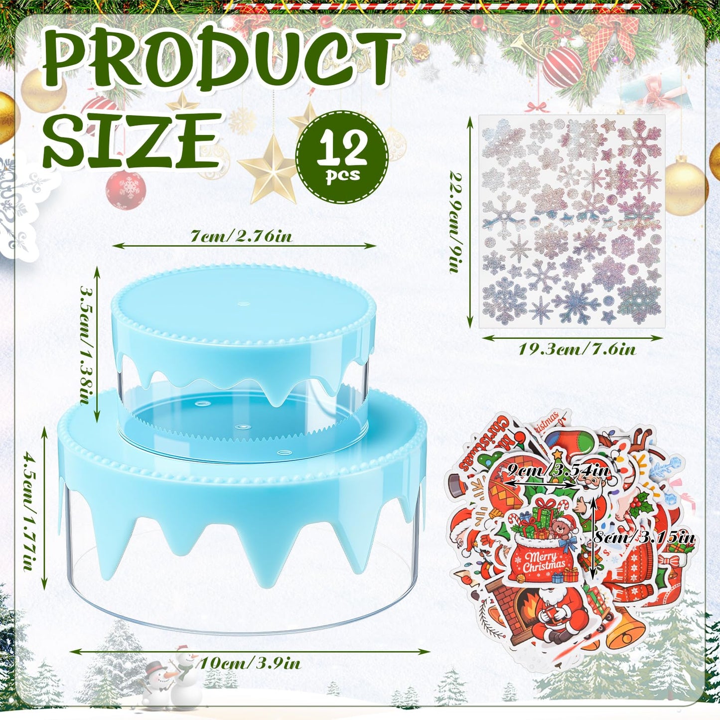 Potchen 12 Pcs Christmas Cookie Container with Lids Small Plastic Stackable Christmas Cookie Jars Xmas Snack Candy Goodie Boxes with Lid and Sticker for Holiday Gift Giving Baking Storage, Two Size